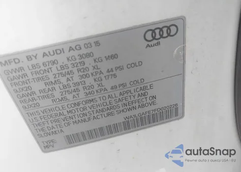 2015 Audi Q7 3.0T Premium из США, поврежденный, VIN WA1LGAFE7FD020226